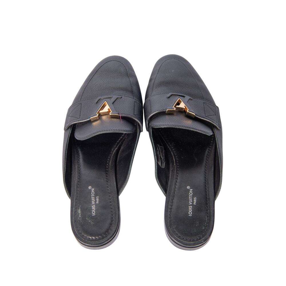 LOUIS VUITTON Black Leather LV Mare Open Back Loafers Size 37 - Picture 3 of 4